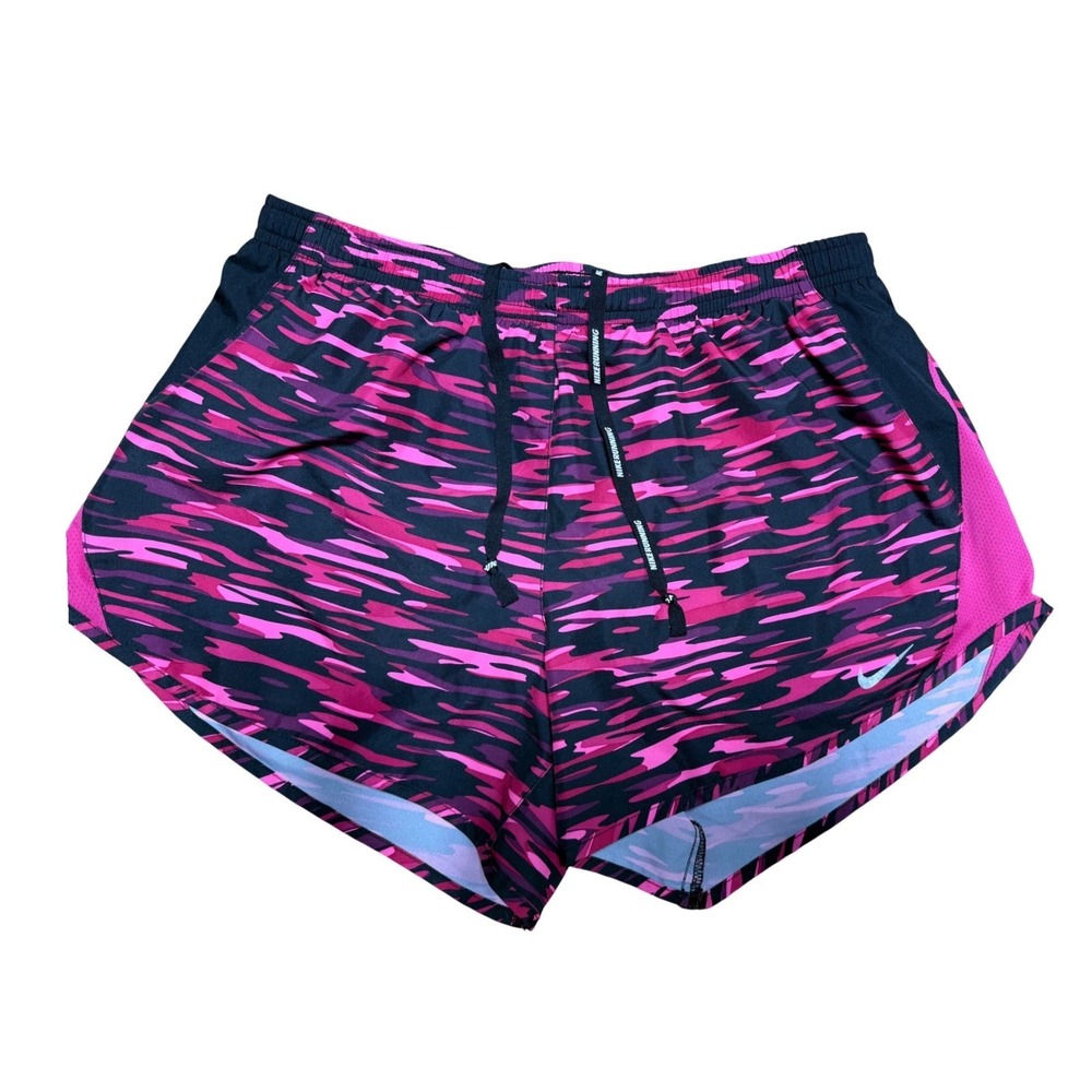 Nike Dri-FIT Women Medium Pink Purple Camo Running‎ Shorts Mesh Side Panels 365 - Picture 4 of 9